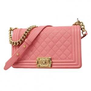 Chanel Shoulder Bag Boy Chain Caviar Skin Pink Champagne Women's